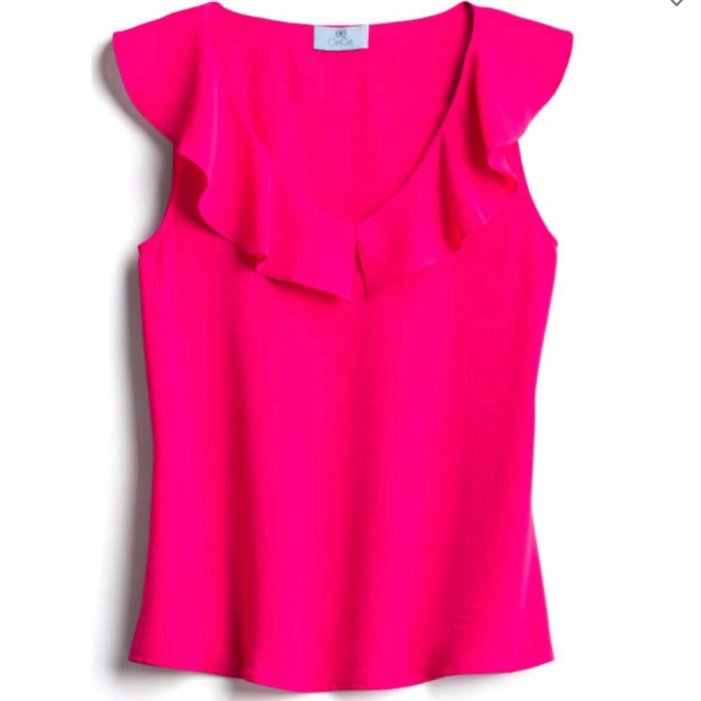 pink ruffle blouse.